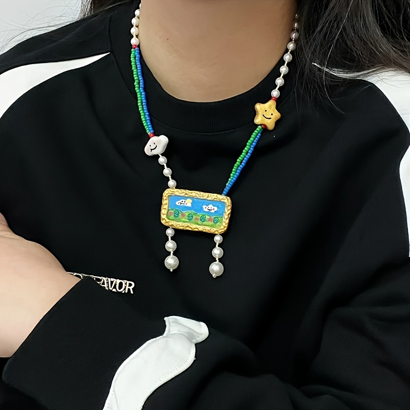 Cartoon Cloud Design Statement Necklace, Trendy Accessory